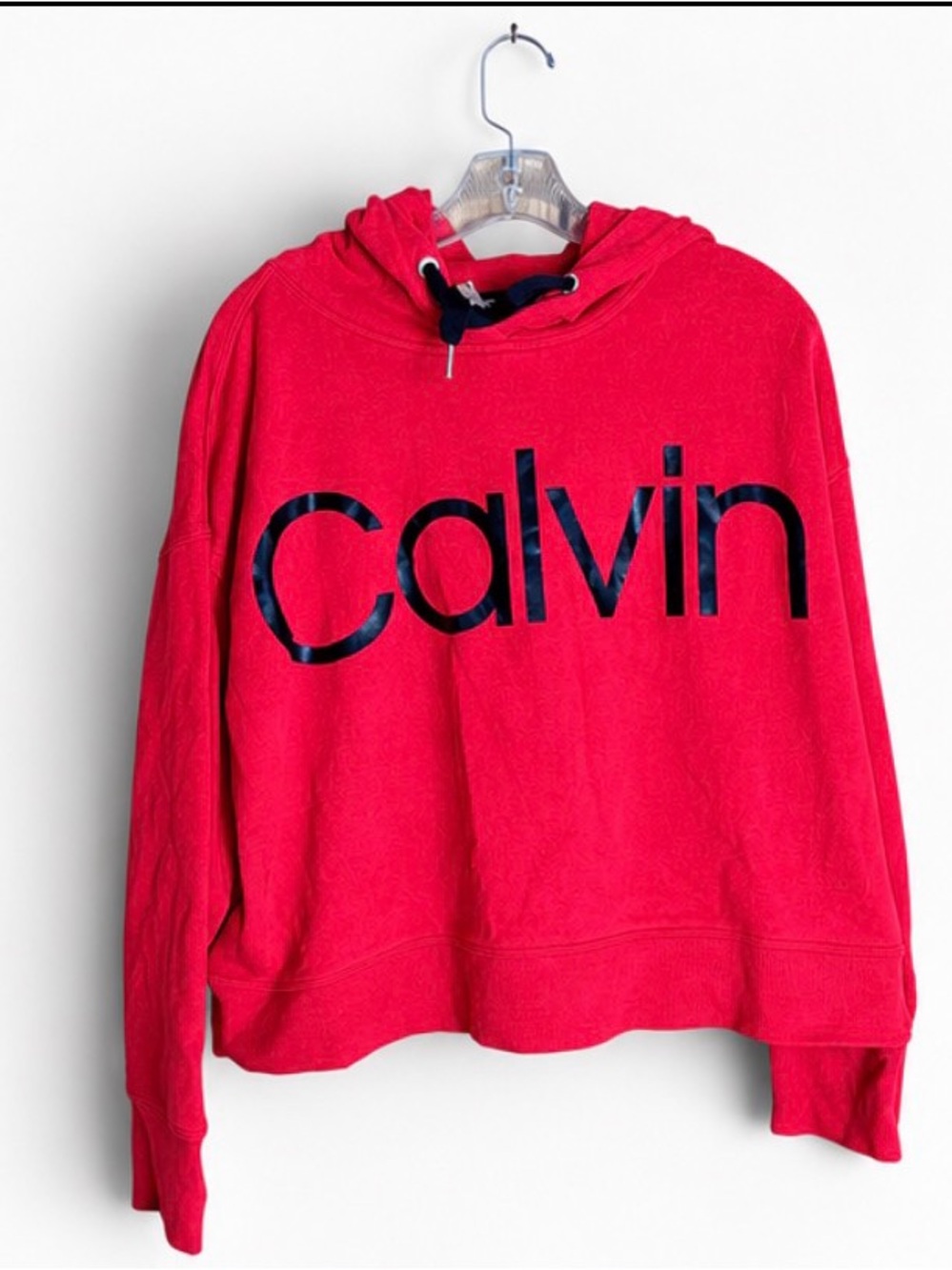 Calvin Klein Performance Large Red Cropped Hoodie Black Logo Pullover